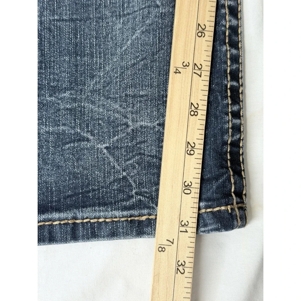 True Luck Denim Jeans Mens 34x32 Blue Straight Dark Wash Stretch Embroidered